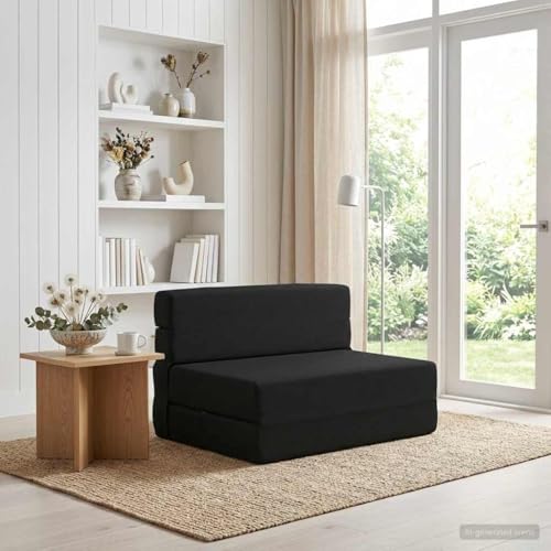 sephironlbb Sofá cama plegable de tela negra 100 x 80 x 60 cm, sofá cama 2 en 1 con función de sueño, tapizado para salón, habitación de invitados, habitación juvenil, salón, función relax