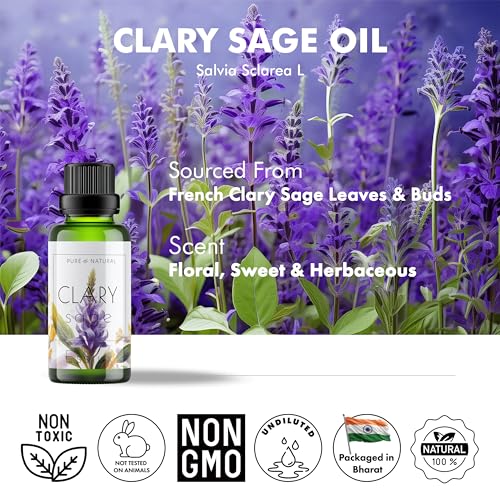 Image of Esslux Clary Sage Essential Oil for Diffuser | 100% Natural Clary Sage Oil for Skin and Hair | Perfect for Aromatherapy, Soap Making, and DIY Projects, 60 ML