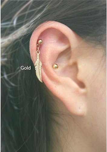 Miniatura 6 de Aretes de cartílago de plumas de 0.71 onzas, 0.56 oz, aretes de hélice de oro rosa, labret de oreja tragus, joyería de cartílago, acero inoxidable,