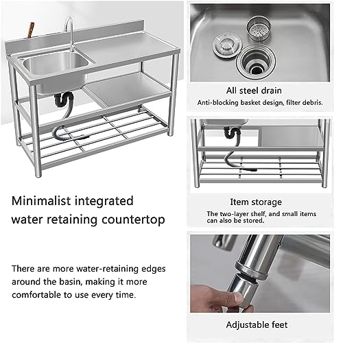 Stainless Steel Utility Outdoor Sink Station With Hose Hook up Free Standing Single Bowl