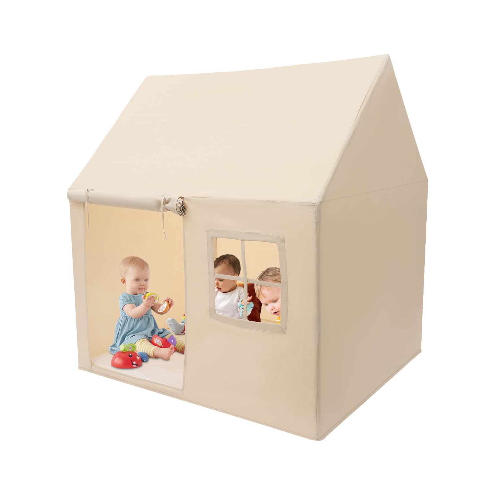 Kinderzelt Indoor mit Bodenmatte, Spielzelt Kinderzimmer, Großes Hauszelt für Kinder, Spielhaus mit Rolltür, Kuschelecke, Lesezelt, Mädchen & Jungen, Geschenk für Geburtstag und Weihnachten