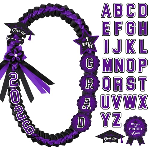 JenPen Graduation Leis, 2026 Grad Ribbon Double Braided Necklace Handmade Graduate Lei for Congrats Grad Gifts Party Supplies(Purple and Black) by JenPen - Used condition - US$9.13