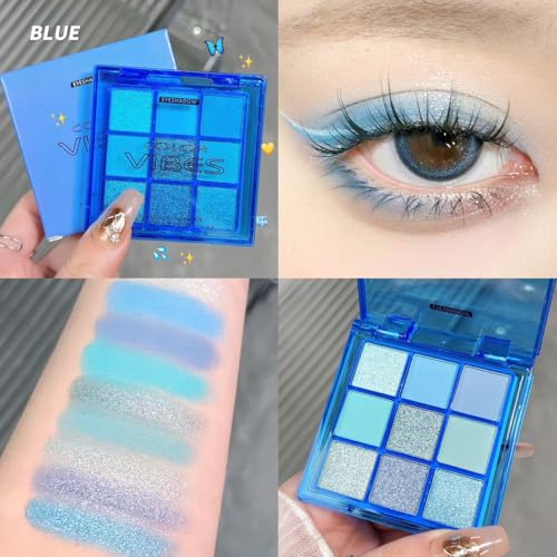 Juego de 4 paletas de sombra de ojos, 9 colores, negro, azul, verde, morado, paleta de sombra de ojos portátil (juego A) - imagen 9