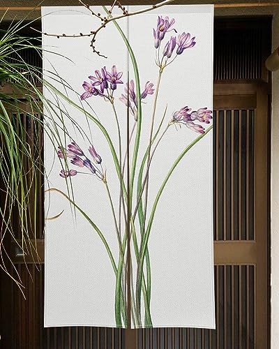 Qinunipoto のれん 花柄 すがすがしい植物 シンプル風 暖簾 幅85×丈150cm インテリア 目隠し おしゃれ すだれ 遮光 部屋 間仕切り ロング カーテン 麻調ポリエステル製 オーダー可 冷/暖気遮断 簡単取付 リビング 玄関/キッチン/お