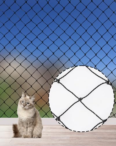 Fonyiunce Katzennetz für Balkon und Fenster 6x3m katzenschutznetz mit Hochfestem Nylon,Katzennetz für Balkon,Katzenschutznetz Schwarz, Bissfest und...