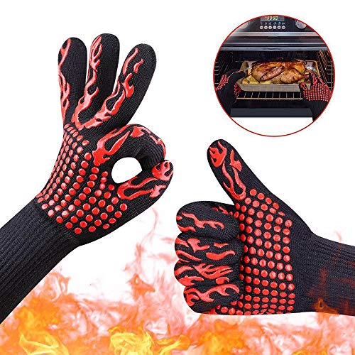 yeacher Luvas de churrasco com silicone Listras antiderrapantes Luvas de forno à prova de calor 500