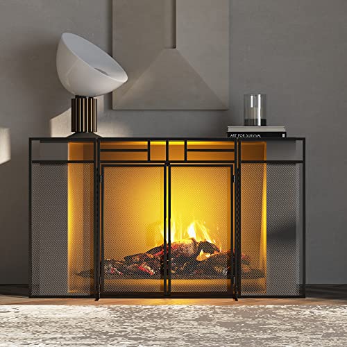 Image of Fire Beauty 3-Panel Magnetic Fireplace Screen Wrought Iron Spark Guard