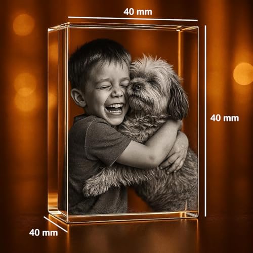 Image of Rangoli Crystal Photo Cube (40mm x 40mm x 40mm) Custom Engraved Glass Picture, LED Light Base Option - Unique Gift for Birthday, Wedding, Anniversary, Couples, Memorial, and Special Occasions. P-4
