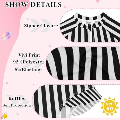 Image of CaTaKu Girls Rash Guard Swimsuit Long Sleeve One Piece Bathing Suit UPF 50+ Toddler Kids Zipper Ruffle Swimwear 3-12Y