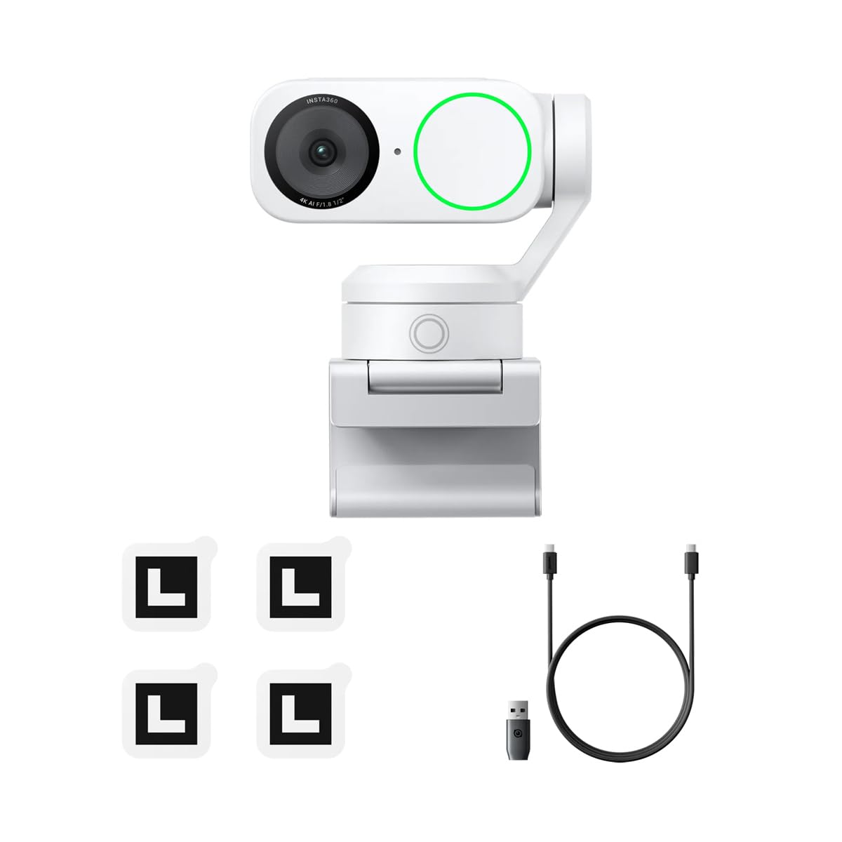 Insta360 Link 2 Bianco- PTZ 4K Webcam per PC/Mac, Sensore da 1/2", IA Tracking, HDR, Mic di cancellazione del rumore IA, Controllo gestuale per lo streaming, Videochiamate, Gaming.