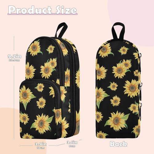 Image of ZAZYXTJ Sunflower Standing Large Capacity Pencil Case 3 Compartment Pen Pouch Storage Makeup Bag for School Office Teen Girl Boy Men Women