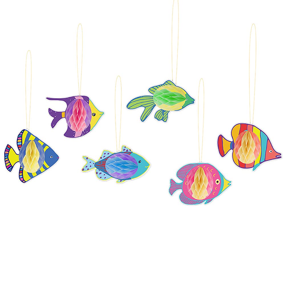 ANCLLO 6pcs Tropical Fish Paper Honeycomb Marine Theme Party Hanging Pendant Ornament for Restaurant Room Party Decoration