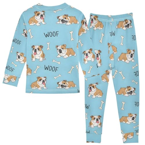 Pajama Sets Long Sleeve Bulldog Pattern with Bones Woof Soft Comfy Sleepwear 2 Piece PJS 3-8T3