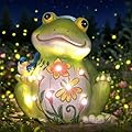 IVCOOLE Outdoor Frog Sculptures,Solar Resin Garden Outdoor Statues,Christmas Decorations Frog Gifts Sculptures Decorations for Home Patio,Yard,Lawn, Porch, Ornament