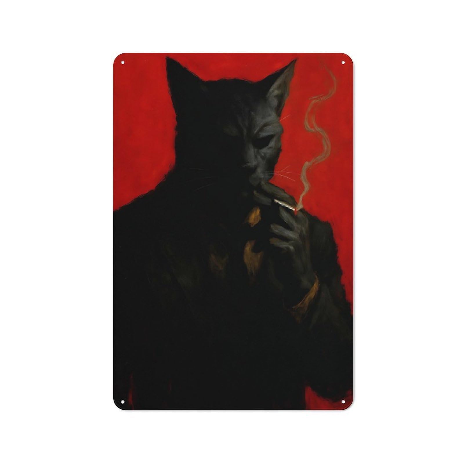 Junmoney Anthropomorphic Cat Smoking Cigarette Retro Metal Sign With Design 30X20cm, Nostalgic Vintage Wall Decor For Kitchen, Hallway, Bar Or Small Cafe