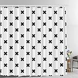 Batmerry Black White Geometric Decor Shower Curtain, Fashion Prints Monochrome Cross Bathroom Decor Polyester Fiber Plastic Rings Quick-Drying Waterproof for Bathtubs/Bathroom, 72x72 inches