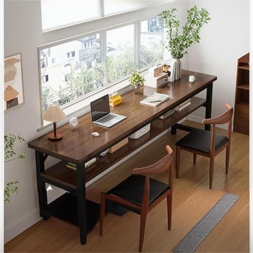 Scrivania rettangolare extra lunga per computer, 119,4 cm di lunghezza x 40,6 cm di larghezza x 76,2 cm di altezza, tavolo da scrittura quadrato per affittuari, finitura marrone/nera con ripiano