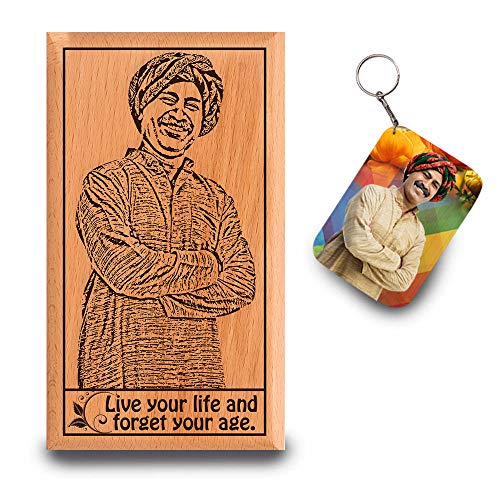 Nuzen online Wooden Photo Frame Engraved 7X4 inches(1pcs Photo Frame, 1pcs Key Ring)