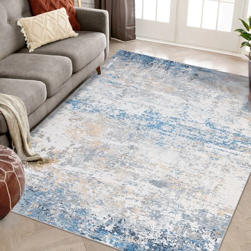 CAROMIO Abstrakte Teppiche Schlafzimmer, Teppich Wohnzimmer Waschbarer, Modernes Design,Großer Teppich für Esszimmer Büro Bereich Dekor, Grau Blau 140 x 200 cm CAROMIO Abstrakte Teppiche Schlafzimmer, Teppich Wohnzimmer Waschbarer, Modernes Design,Großer Teppich für Esszimmer Büro Bereich Dekor, Grau Blau 140 x 200 cm