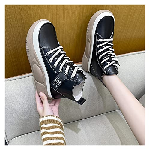 Tzsaixeh Women Heightening Thick Sole Shoes, Wide Width Trendy Heightening Chunky Leather Ankle Booties Platform Shoes (Color : Brown, Size : 8)4