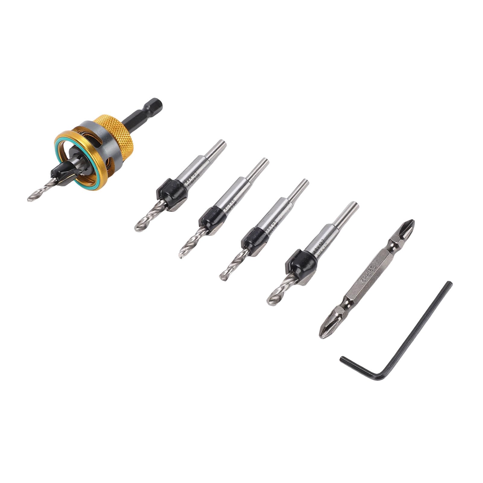 Yctze Juego de Brocas para Avellanador con Tope de Profundidad - Broca para Avellanador Vástago Hexagonal de 6,5 Mm Broca para con Tope de Profundidad - 4 Brocas de Repuesto - Herramientas y Hogar