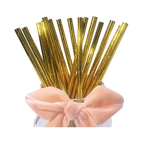 Gold Drinking Straws, Metallic Golden Paper Straws for Wedding, Birthdays, Everyday, Party, 100 Pack Aureate Straws Cover