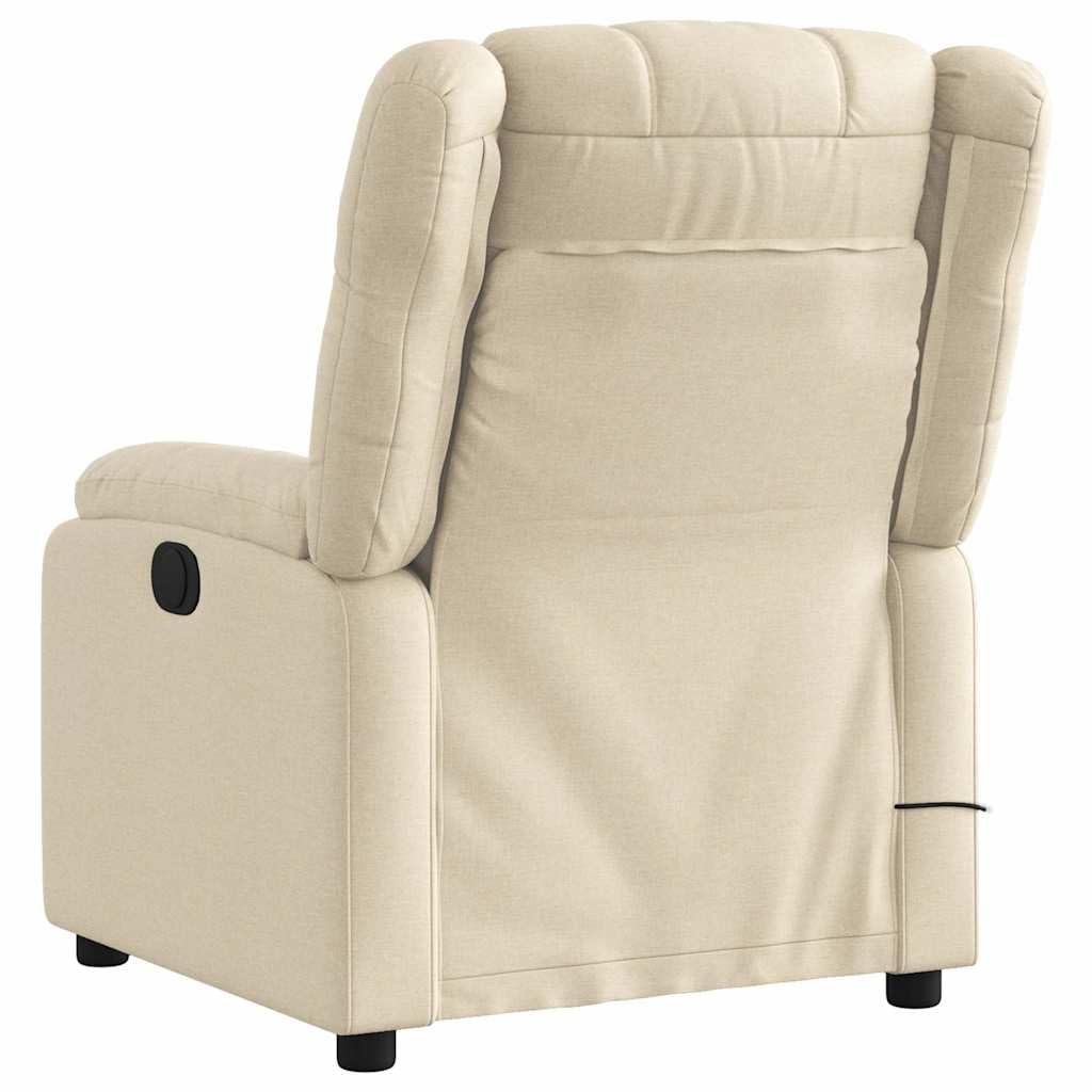 Sillón de masaje eléctrico con funda de tela en color crema, sillón de relax con 6 puntos de vibración, función reclinable eléctrica hasta 135 grados, reposabrazos anchos