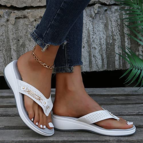 RLEHJN Wedge Flip Flops Women Orthopedic Sandals Non-Slip Beach Shoes Comfortable Wide Fit Toe Post Slippers Cushion Arch Support Walking Thong Sandals Ladies Summer Shoes for Indoor and Outdoor - Image 2