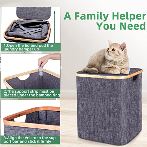 Supdeja 60L Laundry Hamper With Lid - Small Laundry Basket With Bamboo Handles, Dirty Clothes Hampers For Laundry With Lid, Collapsible Laundry Baskets For Clothes Storage And Bedroom #TOP3