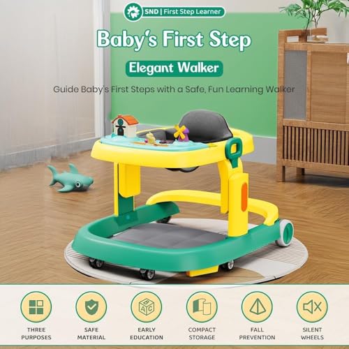Image of StarAndDaisy Elegant Baby Walker 6 to 18 Months /Walker for Kids Girl Boy with Anti Fall Brake Pads, 3 Speed Height Adjustment, Multi-Level Seat Adjustment, Recreational Music Toy Bar, (Yellow-Green)