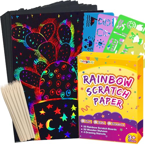 FUNNYB&G Rainbow Scratch Paper Art for Kids - 100 Pcs Magic...