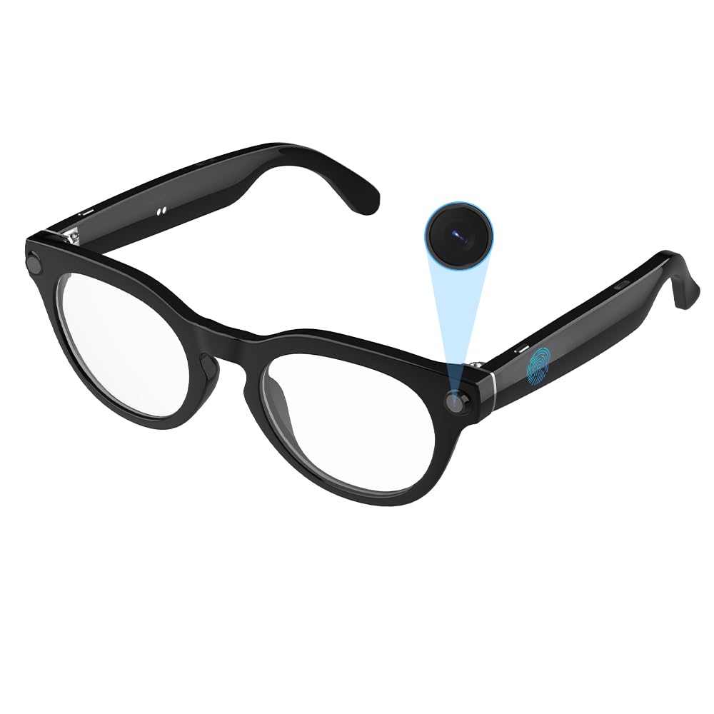 Al Smart Glasses,8MP Camera Glasses with Real-Time Translation &Object Analysis HD 1080P 4K Video Recording,No WiFi Required for Travel, Sports, Outdoor Use (Anti-Blue Light Lens)