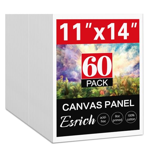 ESRICH Canvas for Painting 11x14, 60 Pack Canvas Boards for Painting Cotton Primed Acid Free Blank Canvas Panels for Beginners & Artist for Oil Paint, Watercolor, Acrylic Paint, Gouache.