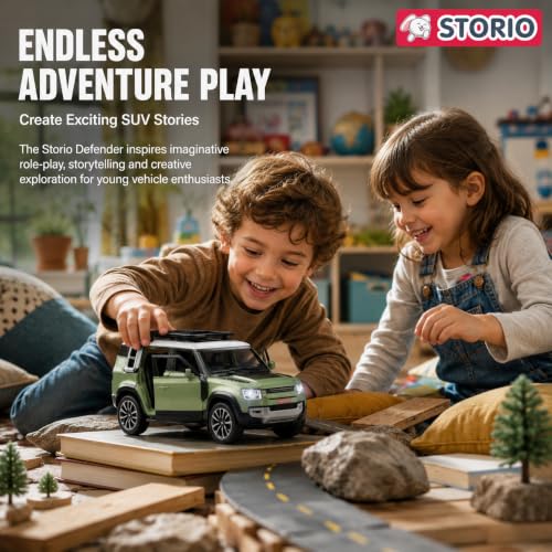 Image of Storio 1:32 Diecast Defender Toy Car, Metal Body SUV Model with Openable Doors Bonnet & Boot, Pull Back Action Vehicle Toy, Realistic Collectible Car for Kids Boys Girls