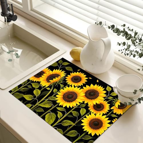 Image of HOMETITUTE Sunflower Stove Top Cover 28x20 Diatomite Farmhouse Mat | Electric stove decoration