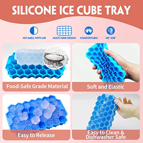 Ice Molds, Kitchstar Silicone Ice Cube Tray For Freezer Easy Release, 3 Pcs Ice Cube Molds For Cocktails Whiskey, Ice Ball Maker Mold, Ice Trays With Lids Tong Storage Bag Father’s Day Gift #TOP4
