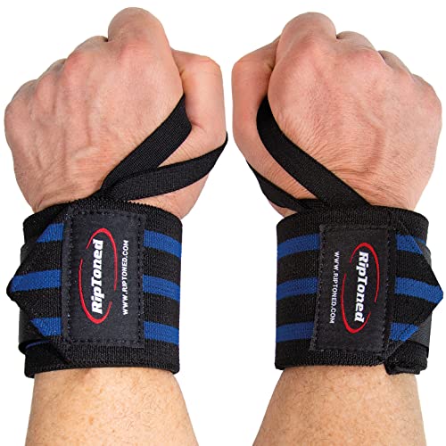 Wrist Wraps by Rip Toned - 18" Professional Grade With Thumb Loops - Wrist Support Braces for Men & Women - Weight Lifting, Xfit, Powerlifting, Strength Training - (blue)
