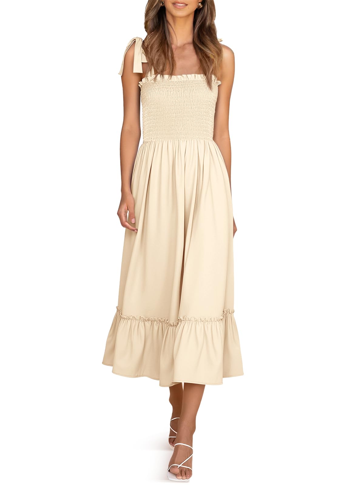 Imily Bela Womens Summer Smocked Maxi Dresses Floral Boho Beach Sundress