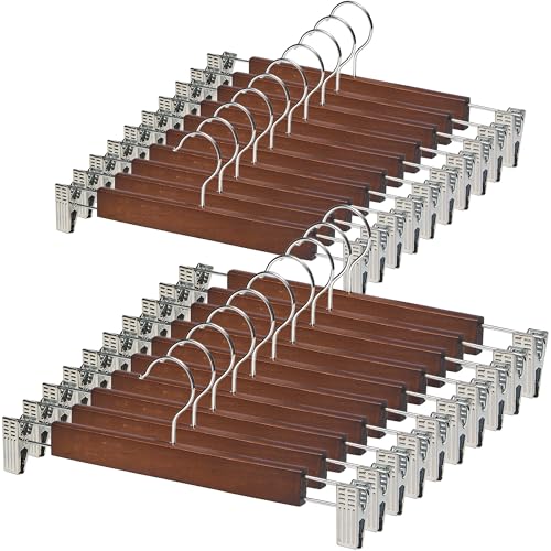 スカートハンガー ズボンハンガー クリップ 洗濯 ハンガー 360度回転 サイズ調整可 天然木製