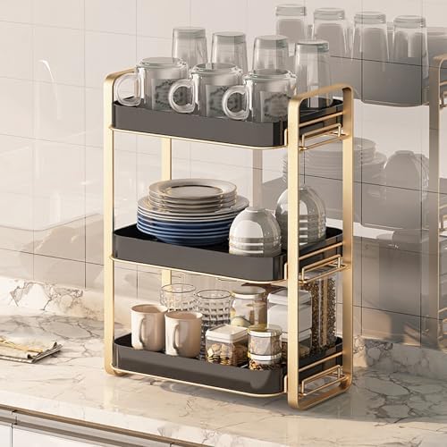 2/3 Tier Mug Holder Rack for Countertop, Carbon Steel Coffee Cup Organizer with Drying Tray, Space-Saving Kitchen & Bathroom Storage, 13.78 x 9.84 x 18.5 in