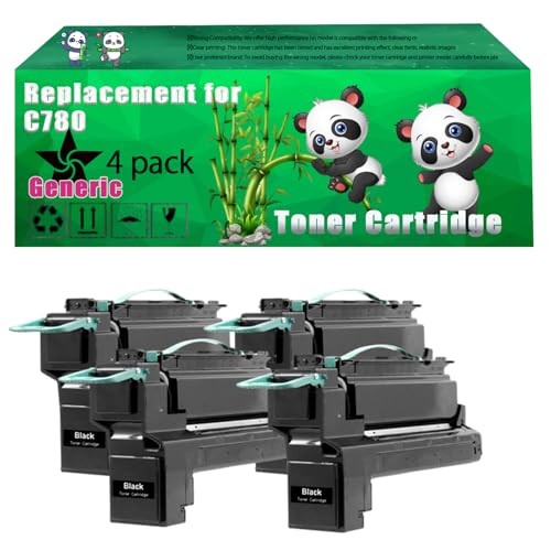 Replacement C780 Toner Cartridge Compatible for Lexmark C780 C782 X782E Printers, Up to 15000 Pages, Vivid Colors, Contains Chip (4 Pack Black)