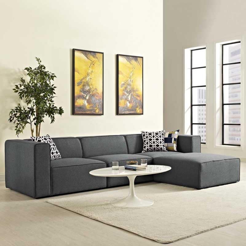Modern Corner Sofa Set with Ottoman and Footrest, Faux Leather, Modular Design, Customizable Seating Arrangement (Dark Grey)
