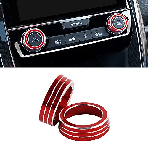 CARFIB AC Knobs Caps for Honda Accessories Air Control Volume Push Auto Sync Decals Stickers Parts Civic 2019 2020 2021 Covers Car Interior Inside Decoration Men Women Aluminum Alloy Red Pack of 2