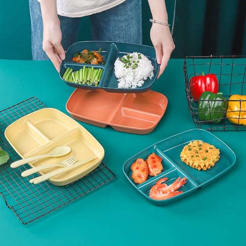 Image of Eco Friendly Serving Plates for Sushi, Snacks, Cake, Meat & Appetizers, Buffet, Party, Picky Eaters, Pasta, Noodles, Campers Dishwasher & Microwave Safe Tableware (Dark Green, Pack of 4)