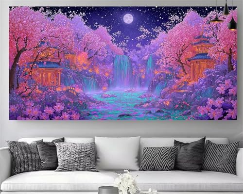 Peinture Diamant 5D Cristal Strass Cascade Fleur de Cerisier Broderie de Gemmes