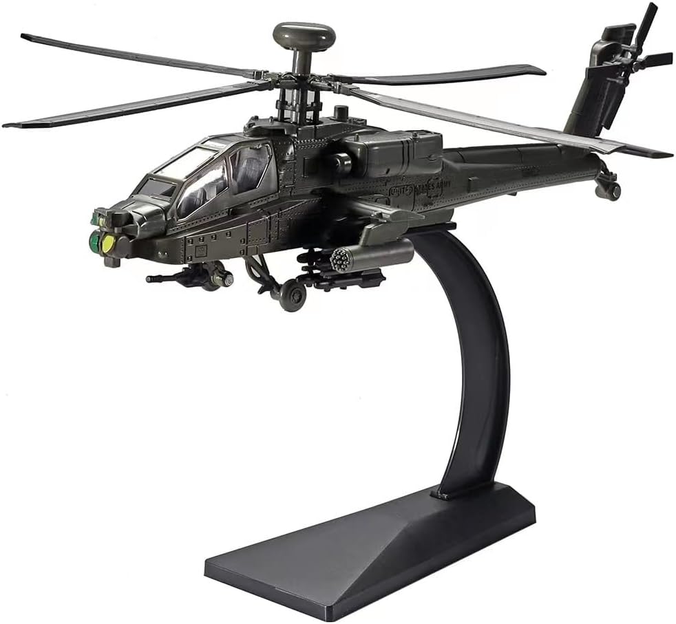 AH-64 Helicopter Model Airplane for Adults, 1/64 Scale Alloy Military Attack Helicopter with Light and Sound, Suitable for Military Lovers to Collect and Gift