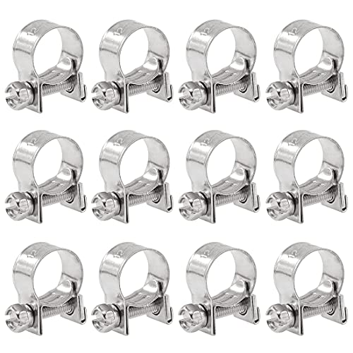 Glarks 12Pack 12-14mm Stainless Steel Mini Fuel Injection Hose Clamps Adjustable Pipe Hose Clip Tube Clamps Set (15/32''-9/16'' Dia)