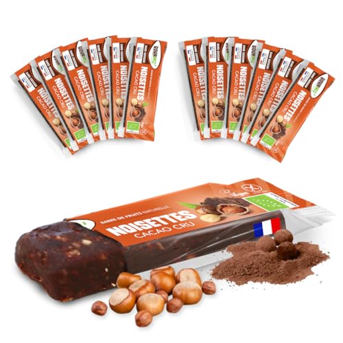 Gourmiz' - 12 x 35gr, barritas energeticas, avellanas, cacao crudo, dátiles, barritas proteinas sin azucar añadido, sin gluten, vegano, snacks, fruta, frutos secos, protein bar, proteina vegana