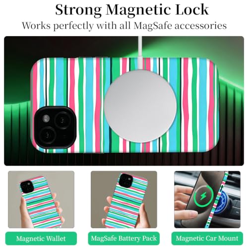 Coque compatible MagSafe iPhone 15 antichoc à rayures mignonne