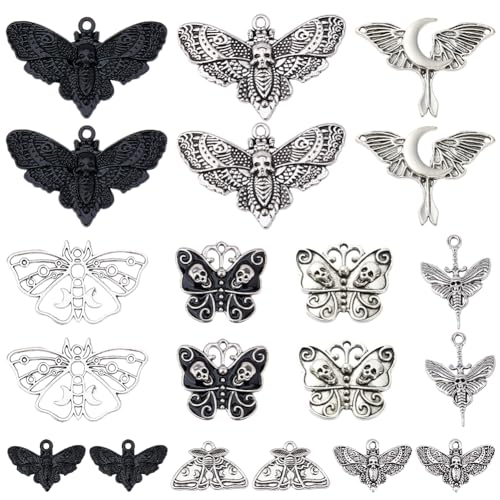 Pendentifs gothiques papillon crâne lune pour création collier - 2